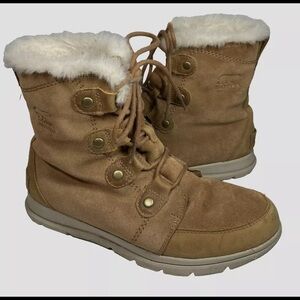 Sorel Explorer Next Joan Boots Womens 10 Waterproof Tan Suede faux fur lining
